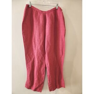 Liz Baker Women's Red Linen Blend Cropped Pants Cottagecore Minimalist Size M‎